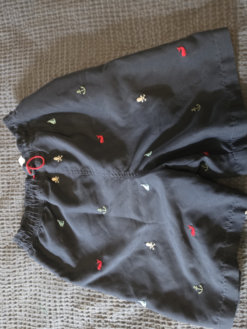 Hartstrings Black Swim Trunks with Multicolor Nautical Embroidery